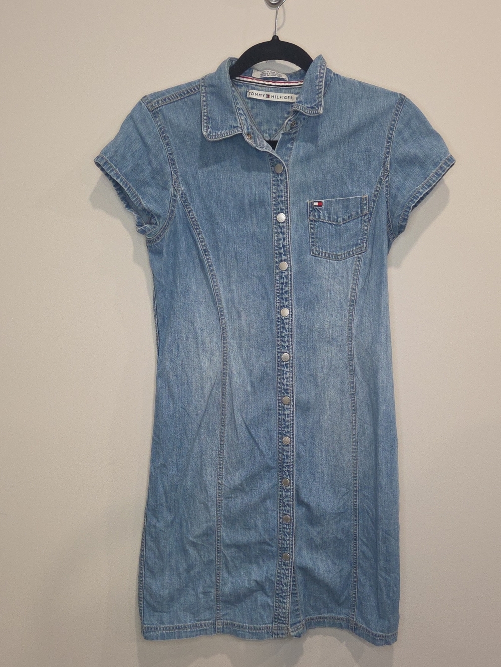 Tommy Hilfiger Y2K Short Sleeve Denim Shirt Dress in Light Blue Size 8
